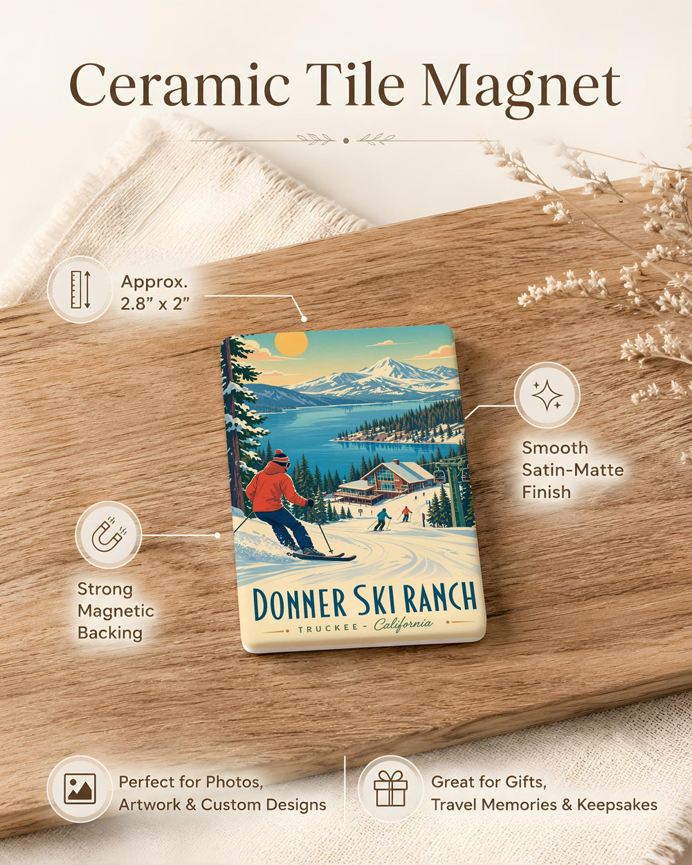 Donner Ski Ranch Fridge Magnet, California Ski Resort Souvenir Magnet, Tahoe Area Winter Sports Gift