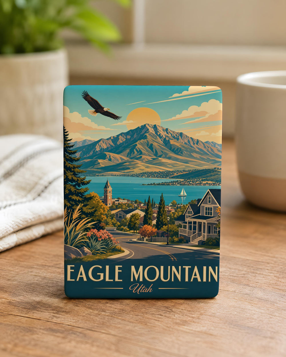 Eagle Mountain Fridge Magnet, Eagle and Mountain Scene Magnet, Nature Wildlife Refrigerator Magnet, Outdoor Adventure Souvenir Magnet