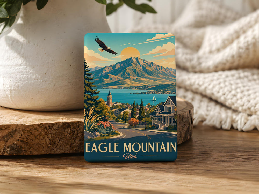 Eagle Mountain Fridge Magnet, Eagle and Mountain Scene Magnet, Nature Wildlife Refrigerator Magnet, Outdoor Adventure Souvenir Magnet