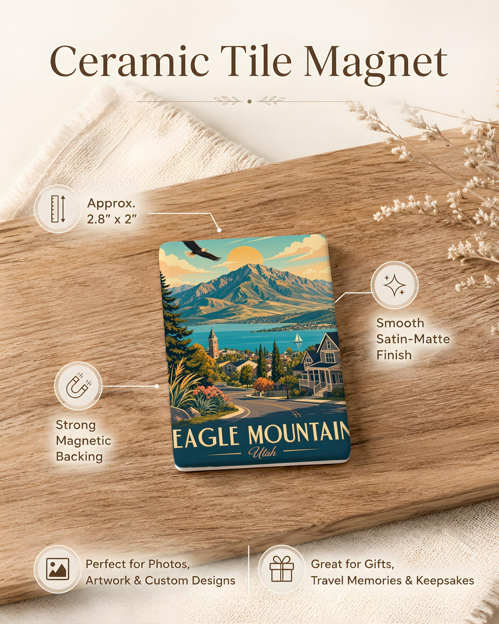 Eagle Mountain Fridge Magnet, Eagle and Mountain Scene Magnet, Nature Wildlife Refrigerator Magnet, Outdoor Adventure Souvenir Magnet