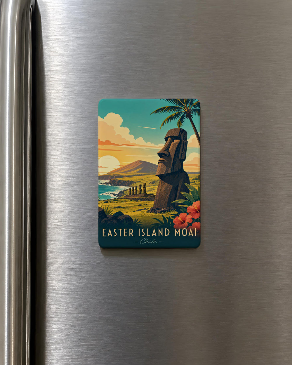 Easter Island Moai Fridge Magnet, Rapa Nui Stone Head Statue Souvenir Magnet, Polynesian Island Landmark Magnet