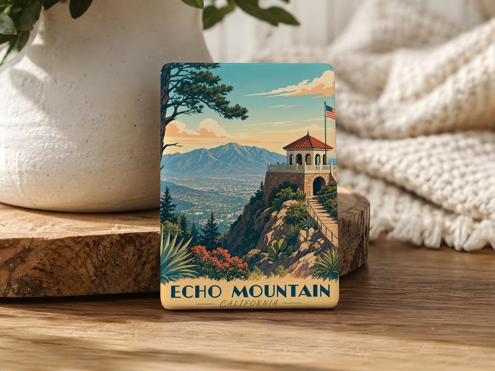 Echo Mountain Fridge Magnet, Mountain Peak Landscape Souvenir Magnet, Hiking Nature Outdoor Adventure Gift