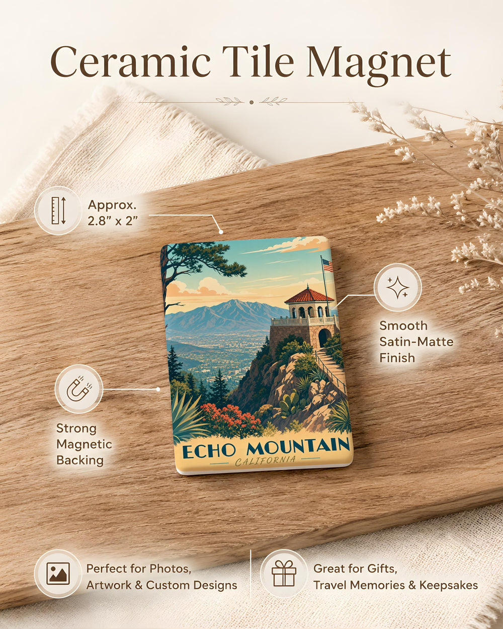 Echo Mountain Fridge Magnet, Mountain Peak Landscape Souvenir Magnet, Hiking Nature Outdoor Adventure Gift
