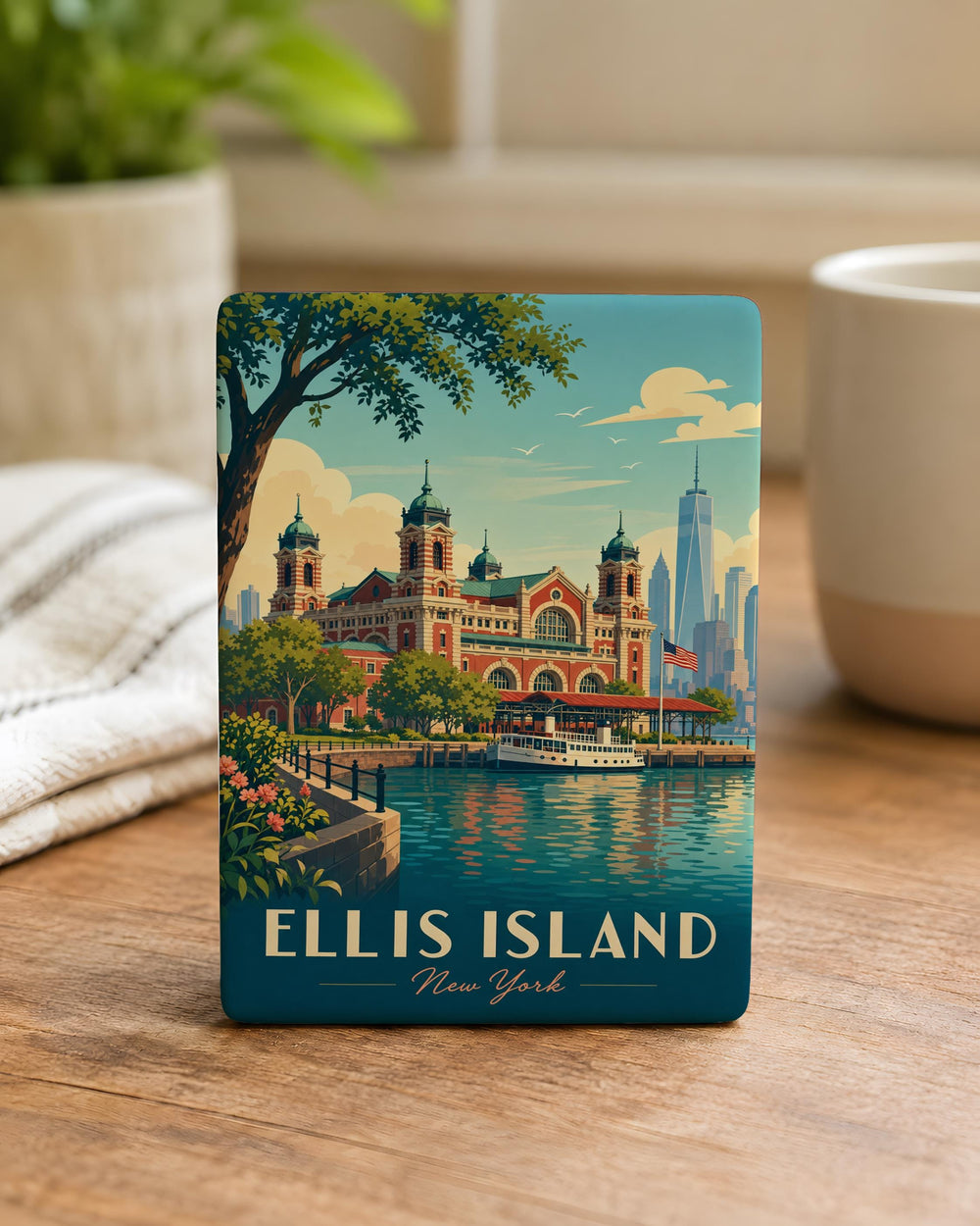 Ellis Island Fridge Magnet, New York Harbor Landmark Souvenir, Immigration History Gift, Statue of Liberty Nearby Travel Keepsake