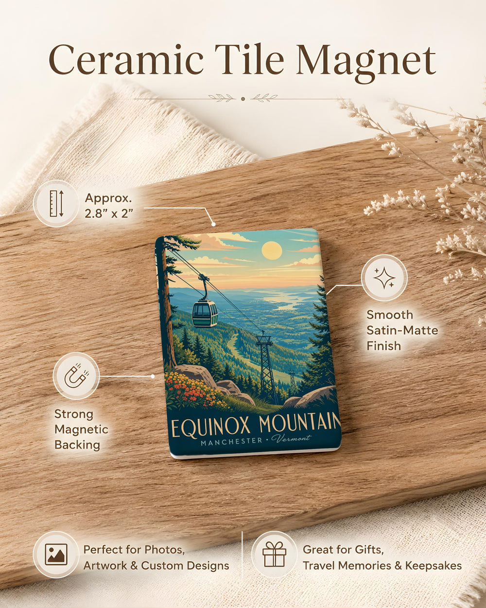 Equinox Mountain Fridge Magnet, Mountain Peak Landscape Souvenir Magnet, Vermont Green Mountains Travel Gift