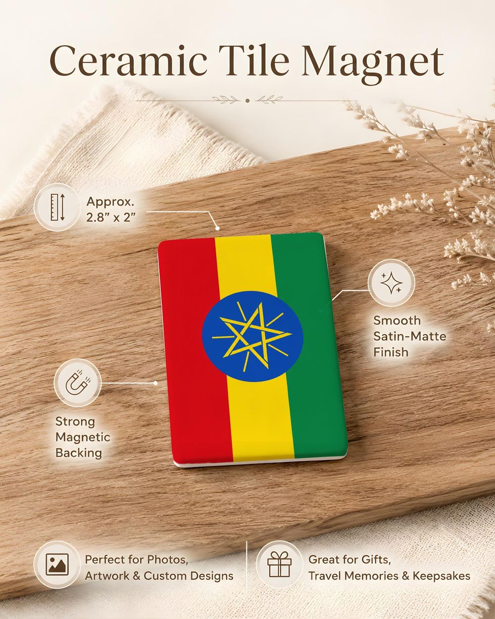 Ethiopia Flag Fridge Magnet, Ethiopian Flag Magnet, Ethiopia Souvenir Magnet, Ethiopian Pride Kitchen Magnet