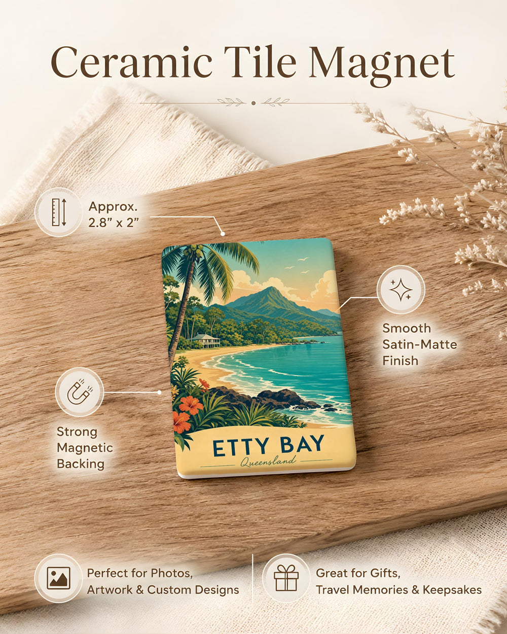 Etty Bay Fridge Magnet, Etty Bay Australia Souvenir Magnet, Coastal Beach Location Magnet, Travel Keepsake Magnet