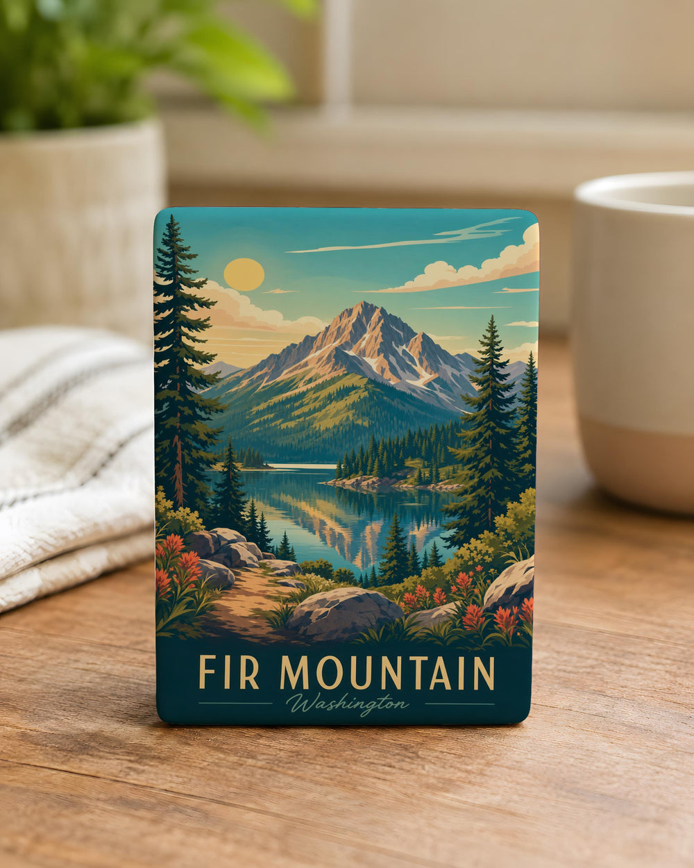 Fir Mountain Fridge Magnet, Evergreen Forest & Mountain Peak Souvenir Magnet, Nature Landscape Refrigerator Magnet