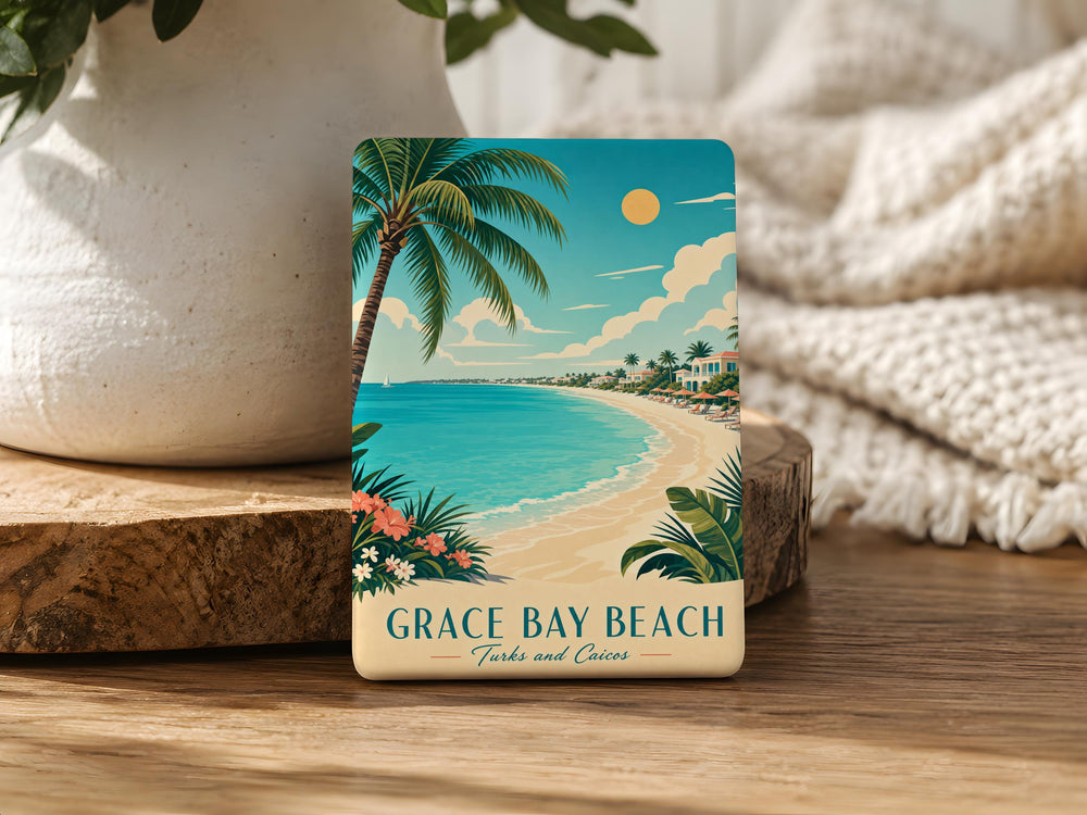 Grace Bay Beach Fridge Magnet, Turks and Caicos Souvenir Magnet, Coastal Beach Vacation Keepsake Magnet