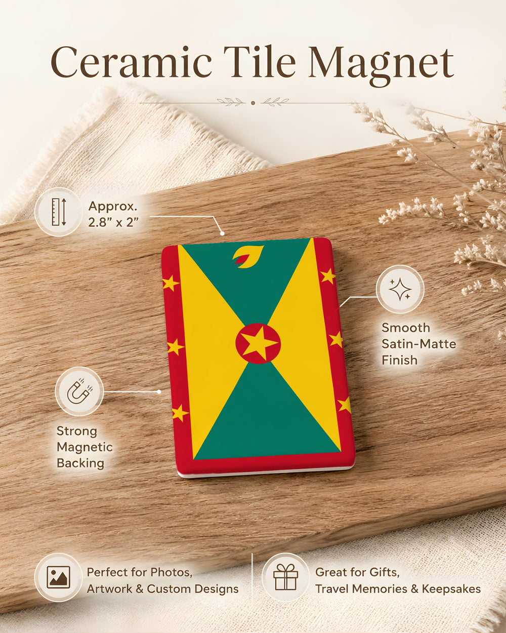 Grenada Flag Fridge Magnet, Grenada National Flag Magnet, Caribbean Island Souvenir Magnet, Grenada Gift, Flag Collector Magnet