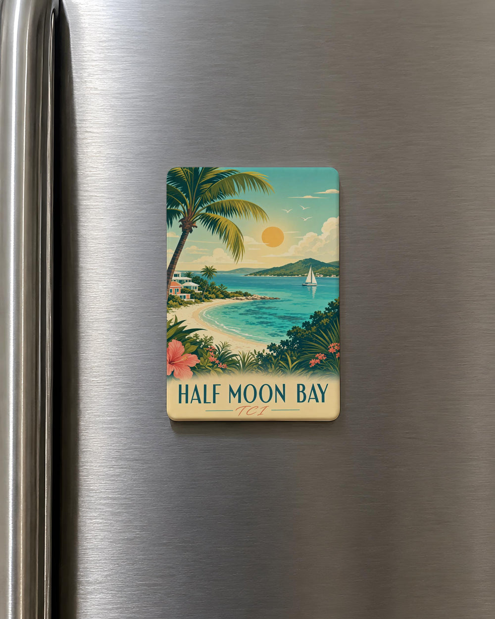 Half Moon Bay TCI Fridge Magnet, Half Moon Bay California Souvenir Magnet, Coastal Town Travel Keepsake Magnet