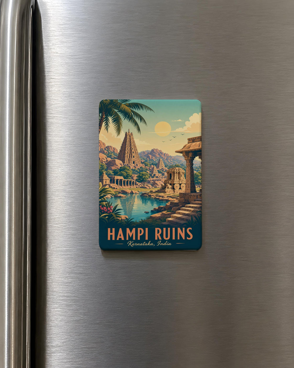Hampi Ruins Fridge Magnet, Ancient Temple Stone Architecture Landmark Souvenir, Karnataka India Travel Keepsake