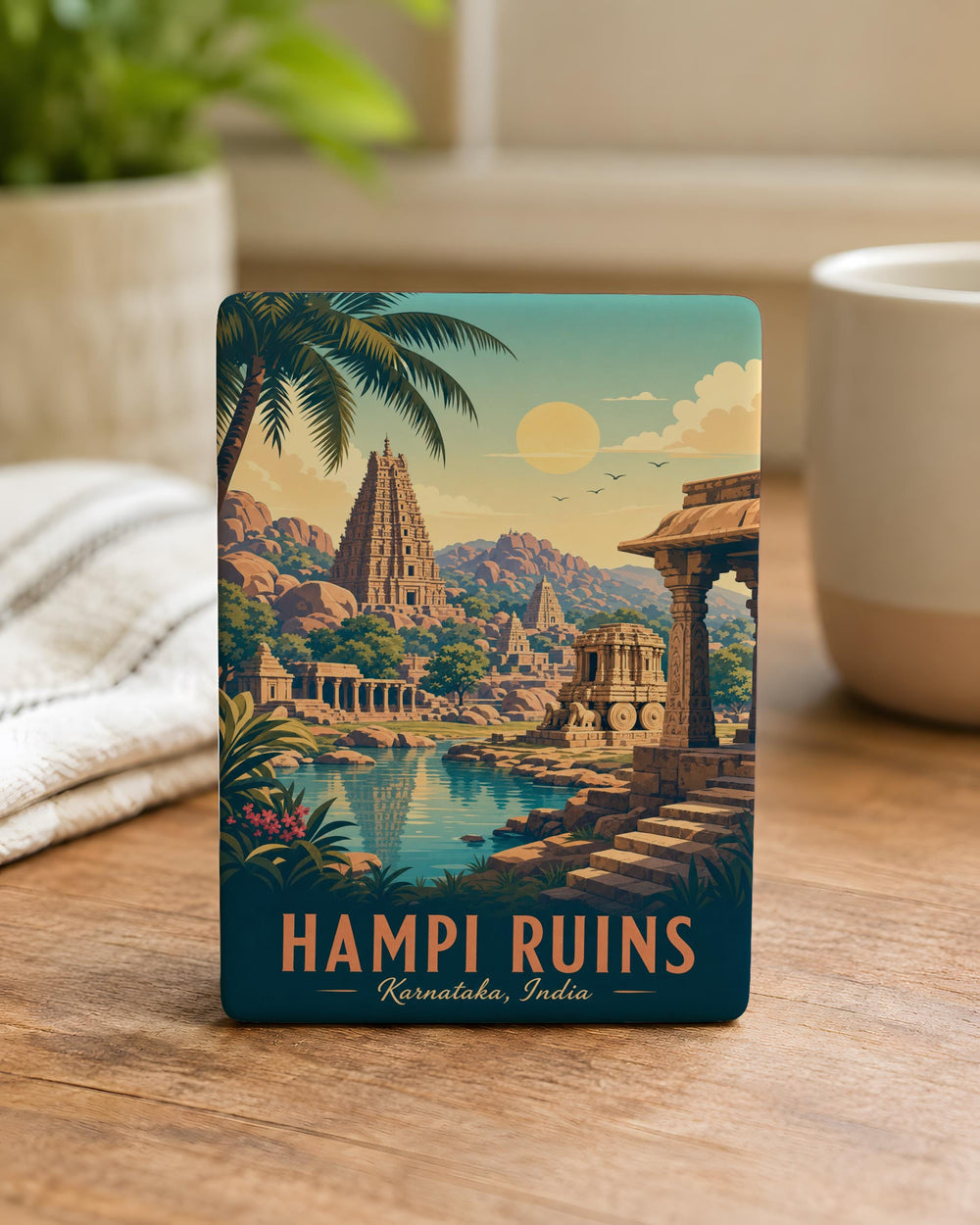 Hampi Ruins Fridge Magnet, Ancient Temple Stone Architecture Landmark Souvenir, Karnataka India Travel Keepsake