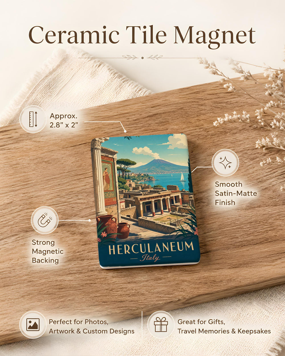Herculaneum Fridge Magnet, Ancient Roman Ruins Souvenir, Archaeological Site Travel Keepsake Magnet
