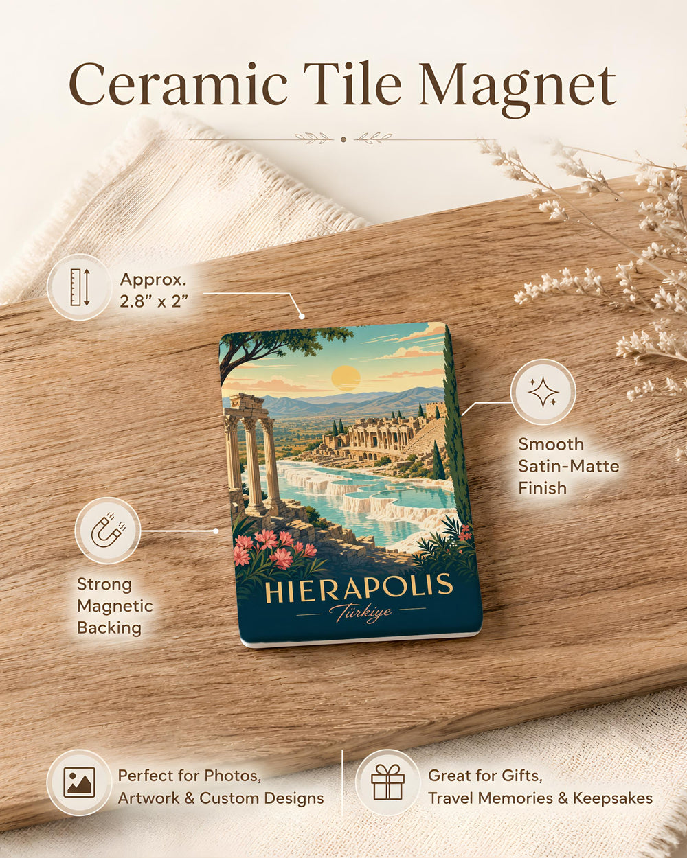 Hierapolis Fridge Magnet, Ancient Ruins Souvenir Magnet, Turkey Travel Gift, Pamukkale Hierapolis Keepsake Magnet