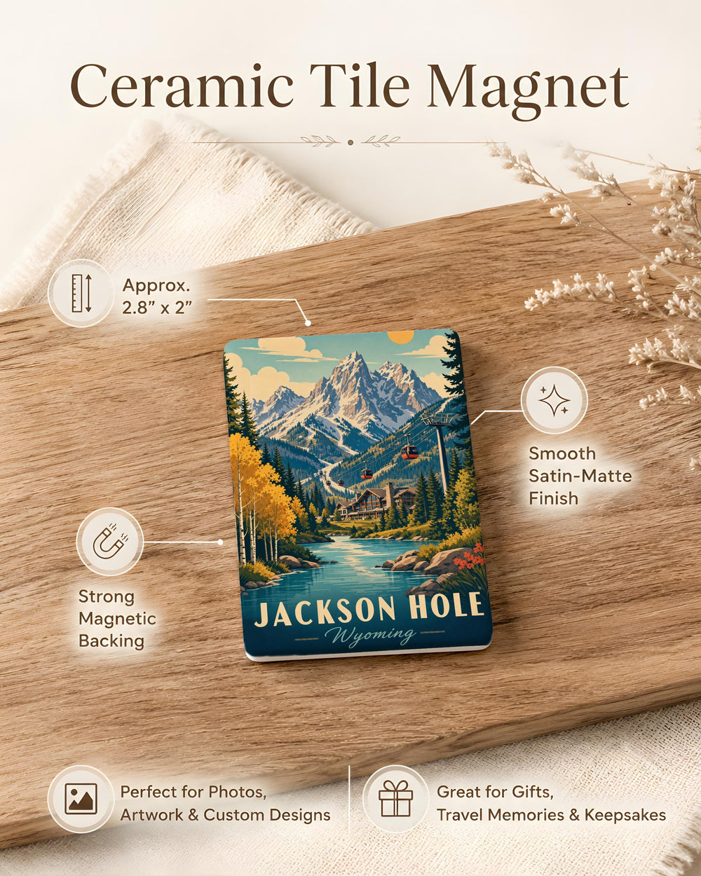 Jackson Hole Mountain Fridge Magnet, Wyoming Scenic Mountain Souvenir, Grand Teton Travel Keepsake Magnet