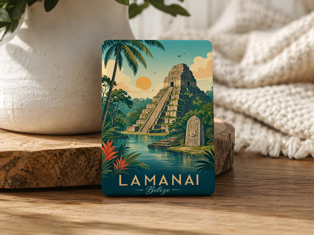 Lamanai Fridge Magnet, Belize Maya Ruins Souvenir Magnet, Ancient Temple Landmark Travel Gift, Archaeology History Keepsake