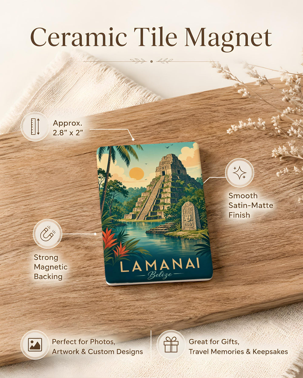Lamanai Fridge Magnet, Belize Maya Ruins Souvenir Magnet, Ancient Temple Landmark Travel Gift, Archaeology History Keepsake