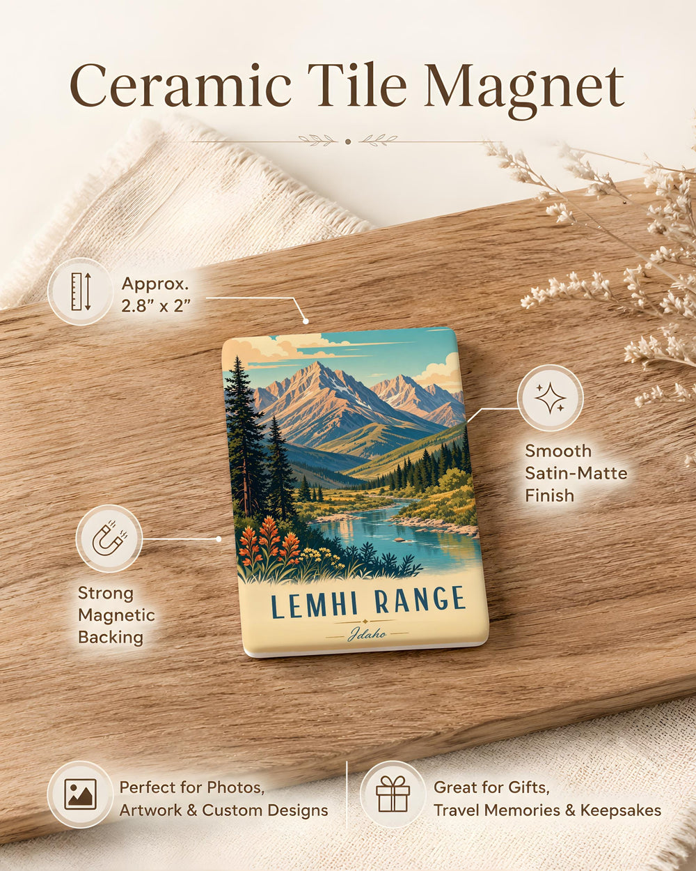 Lemhi Range Fridge Magnet, Idaho Mountain Range Souvenir, Salmon-Challis National Forest Travel Gift, Outdoor Hiking Decor