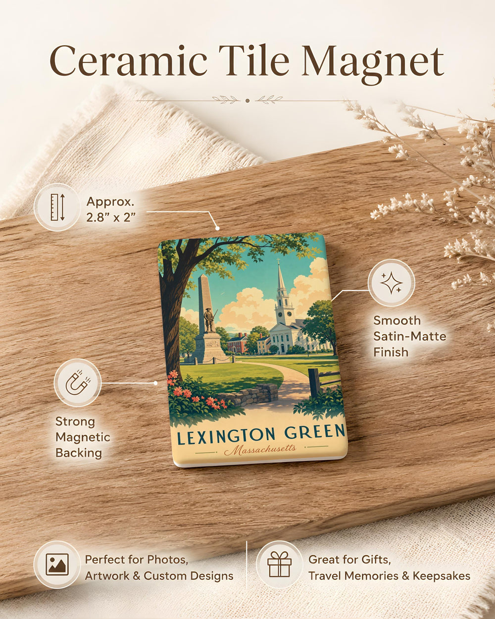 Lexington Green Fridge Magnet, Lexington MA Historic Battle Green Landmark Souvenir Magnet, Massachusetts Travel Gift