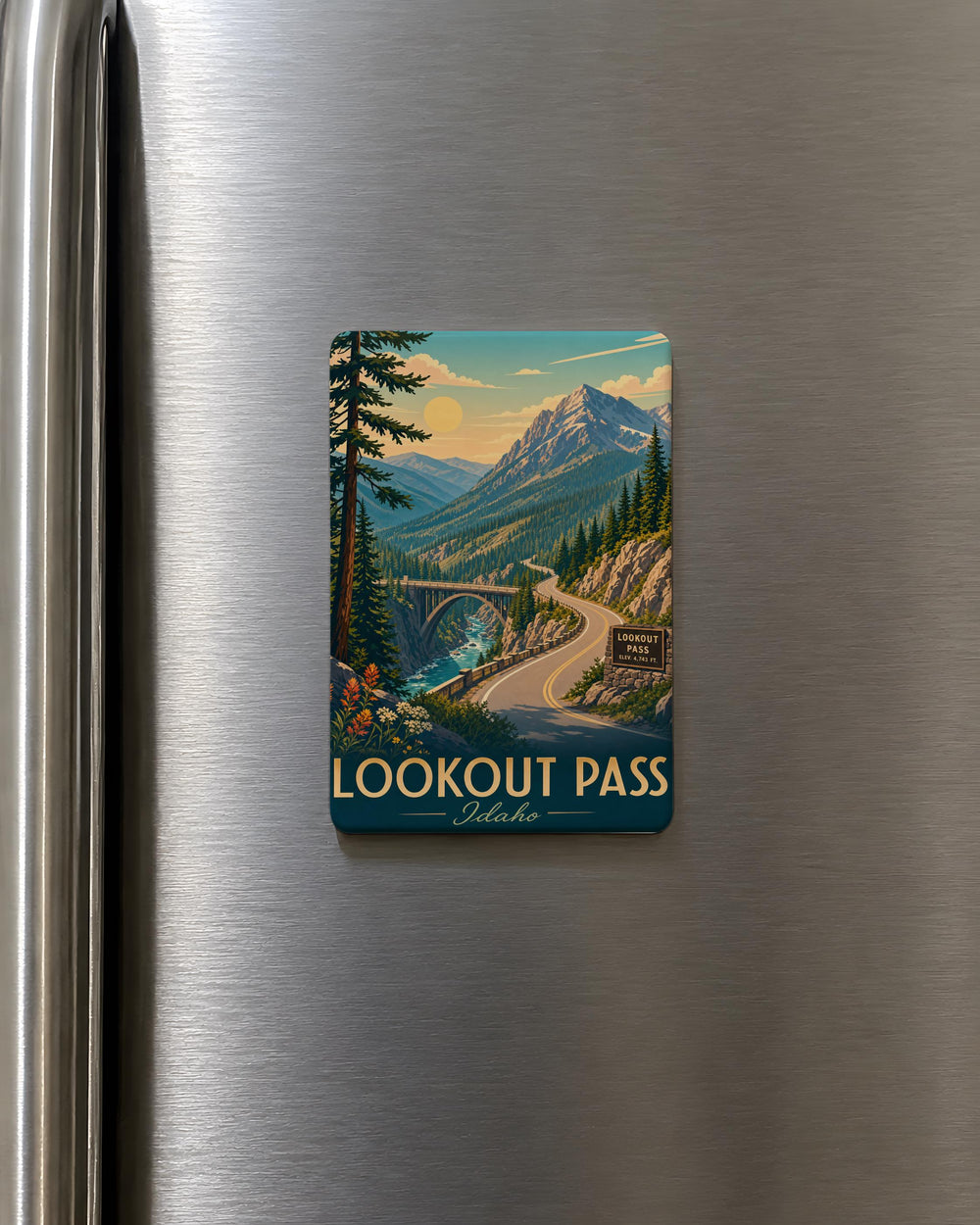 Lookout Pass Fridge Magnet, Mountain Pass Landmark Souvenir, Idaho Montana Travel Gift, Scenic Road Trip Keepsake Magnet