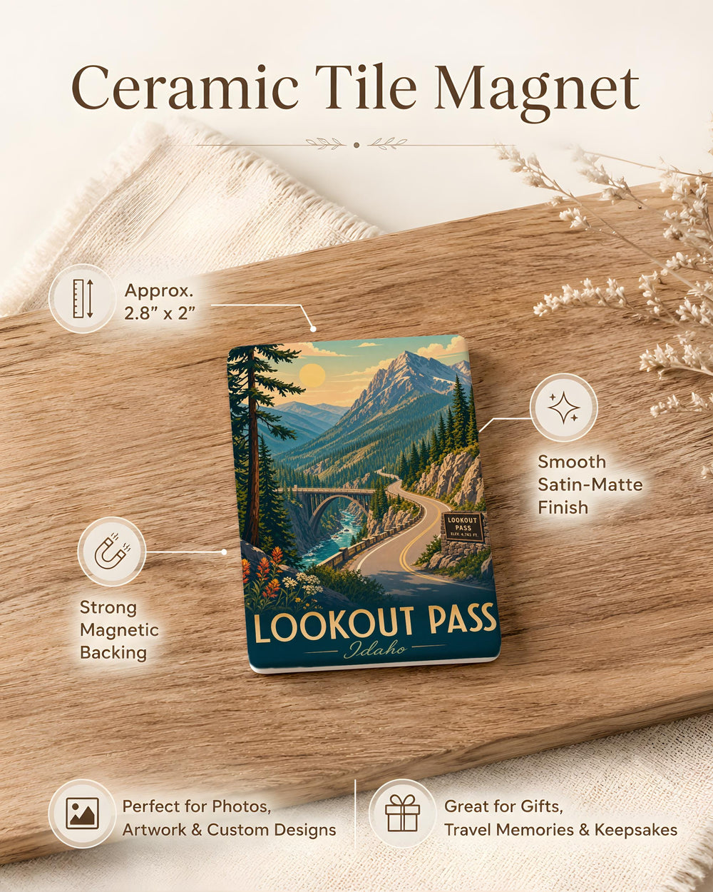 Lookout Pass Fridge Magnet, Mountain Pass Landmark Souvenir, Idaho Montana Travel Gift, Scenic Road Trip Keepsake Magnet