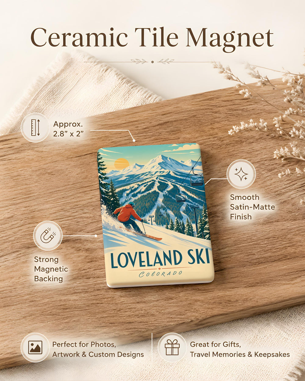 Loveland Ski Fridge Magnet, Colorado Ski Resort Souvenir, Mountain Skiing Travel Keepsake Magnet