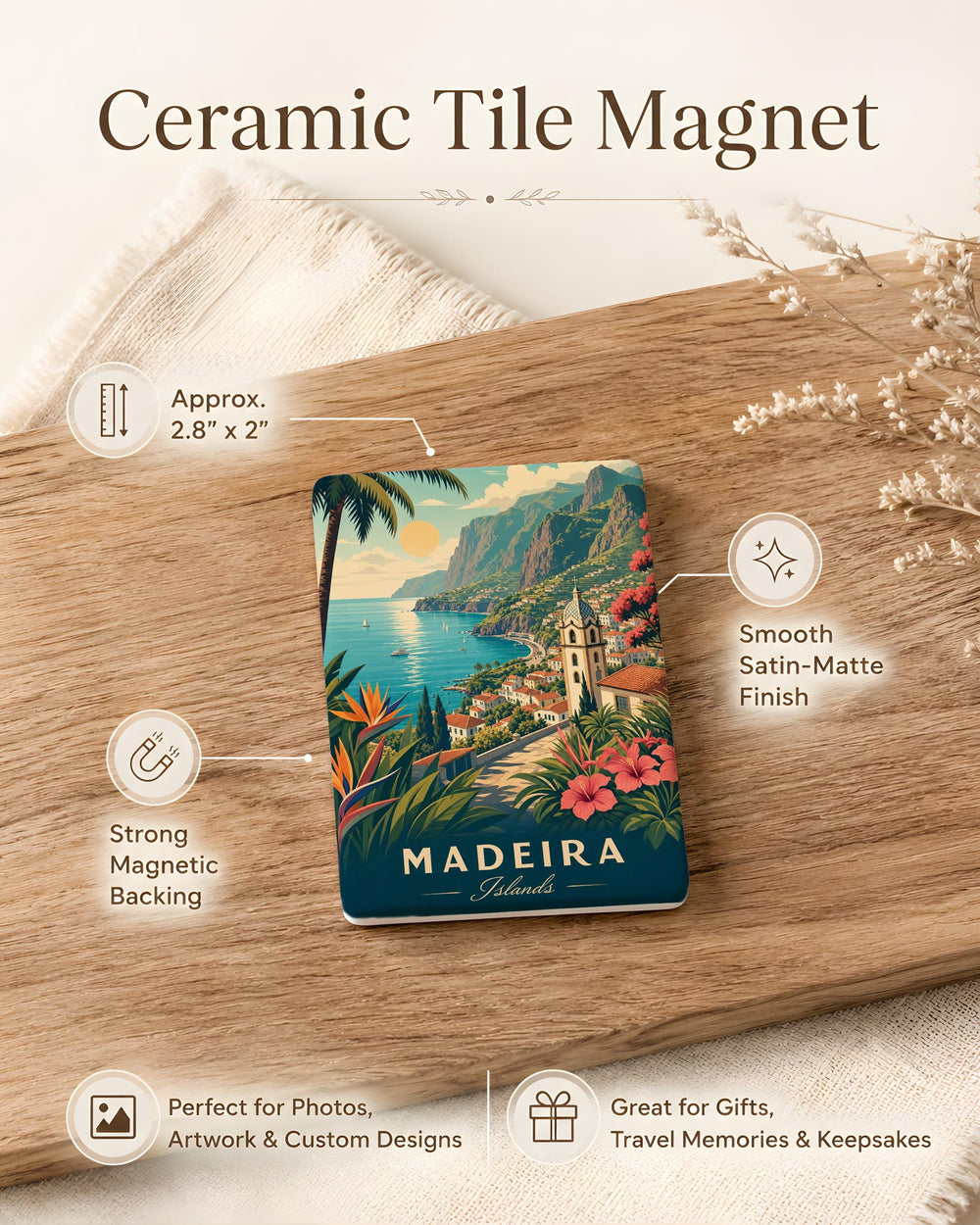 Madeira Islands Fridge Magnet, Madeira Portugal Souvenir Magnet, Funchal Madeira Travel Keepsake, Island Vacation Gift