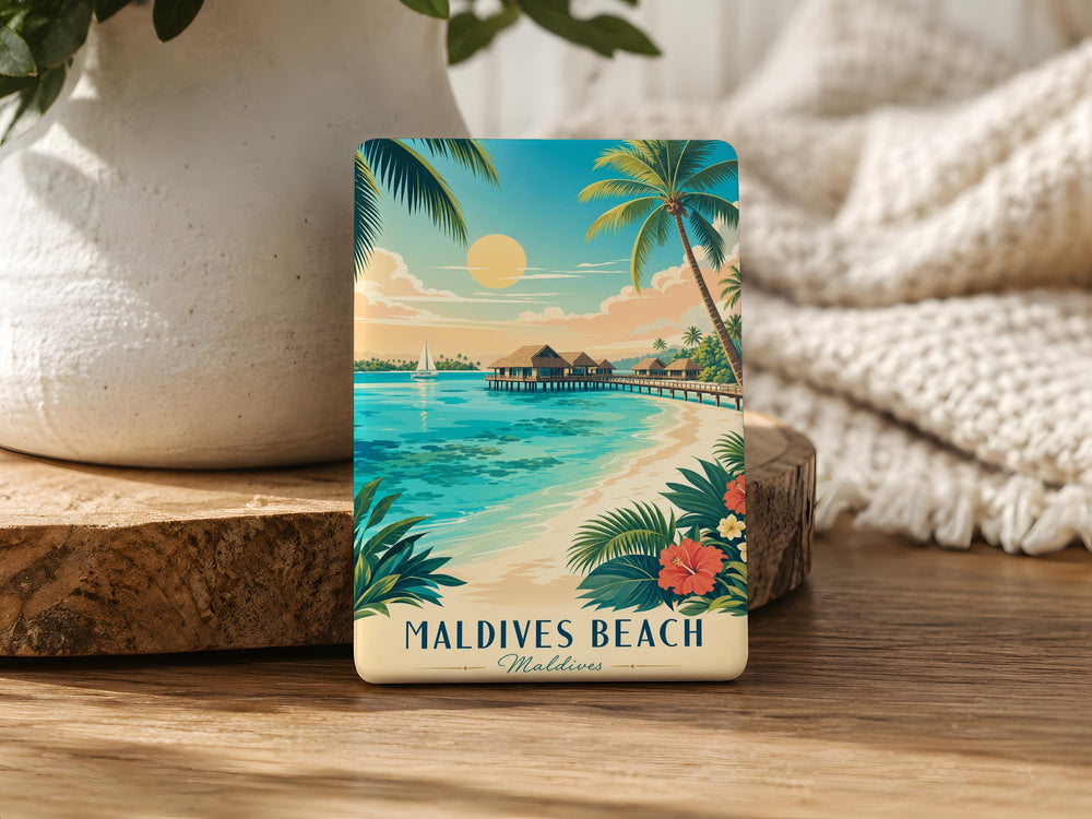 Maldives Beach Fridge Magnet, Tropical Island Ocean Shoreline Souvenir Magnet, Vacation Travel Keepsake Gift