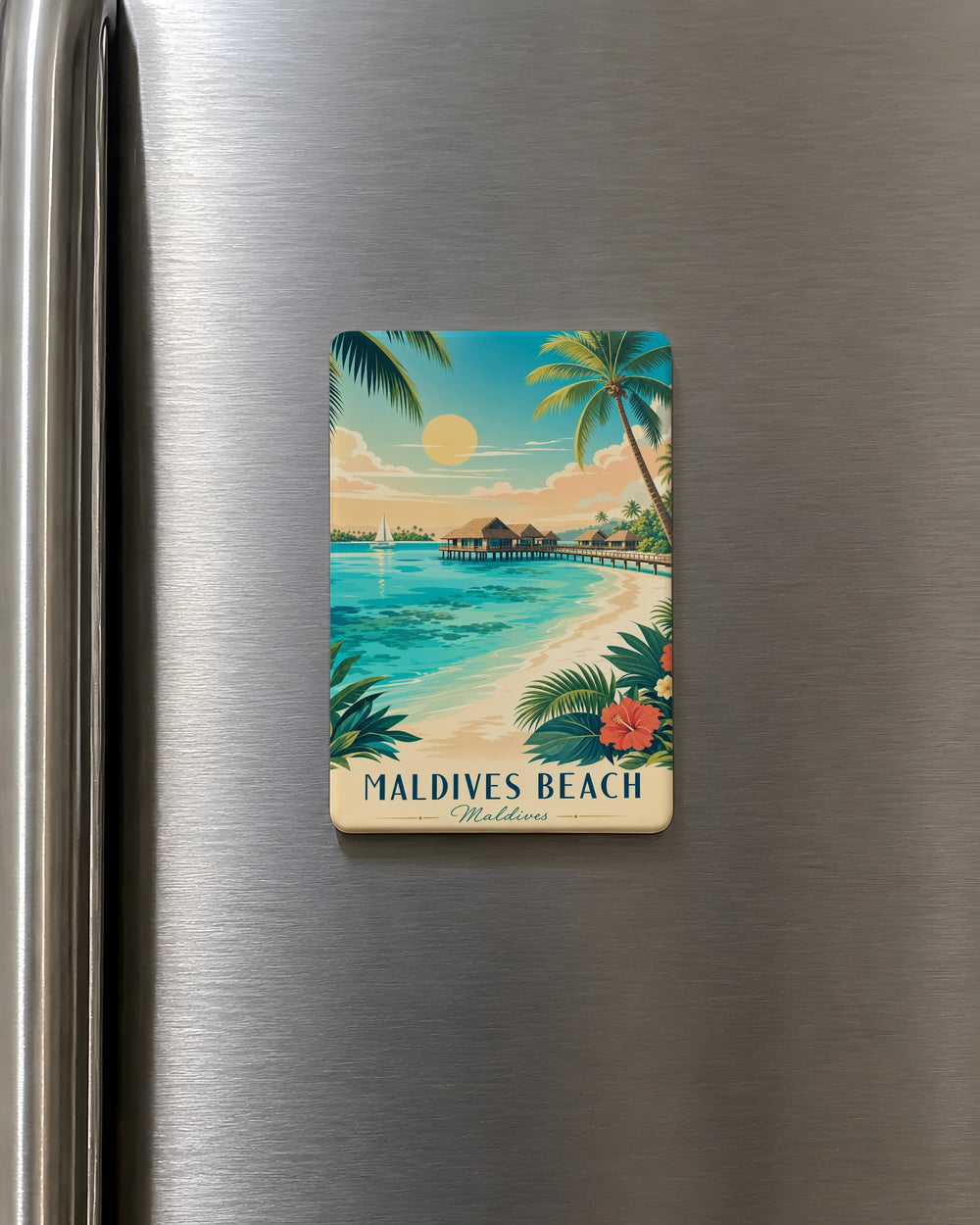 Maldives Beach Fridge Magnet, Tropical Island Ocean Shoreline Souvenir Magnet, Vacation Travel Keepsake Gift
