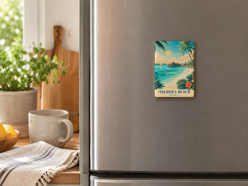 Maldives Beach Fridge Magnet, Tropical Island Ocean Shoreline Souvenir Magnet, Vacation Travel Keepsake Gift