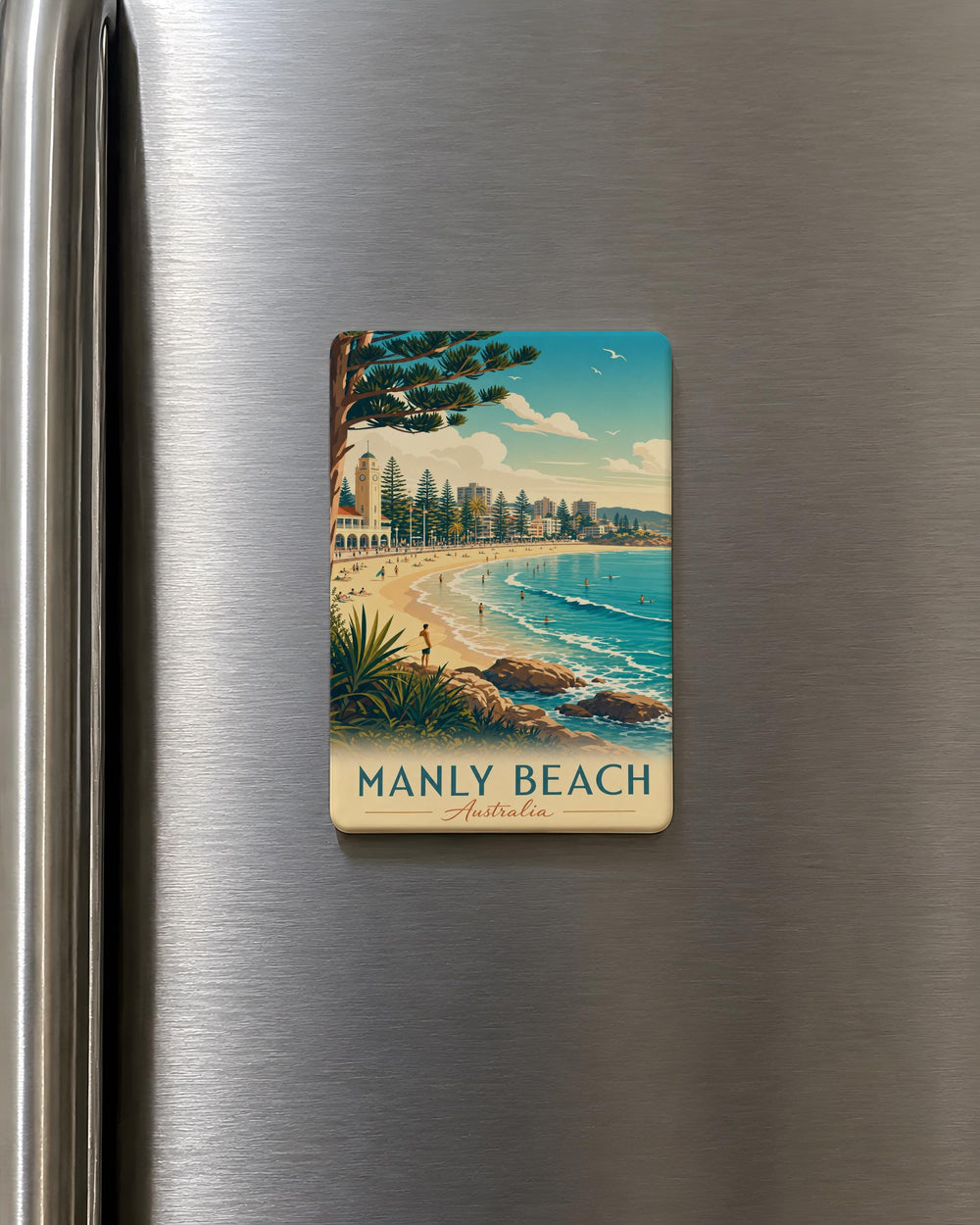 Manly Beach Fridge Magnet, Australia Coastal Seaside Souvenir Magnet, Manly NSW Beach Travel Gift, Oceanfront Landmark Magnet