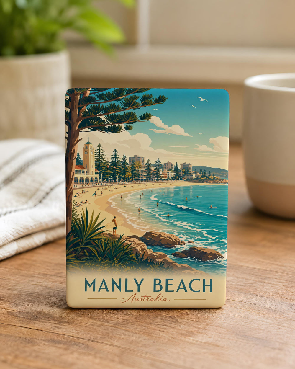 Manly Beach Fridge Magnet, Australia Coastal Seaside Souvenir Magnet, Manly NSW Beach Travel Gift, Oceanfront Landmark Magnet