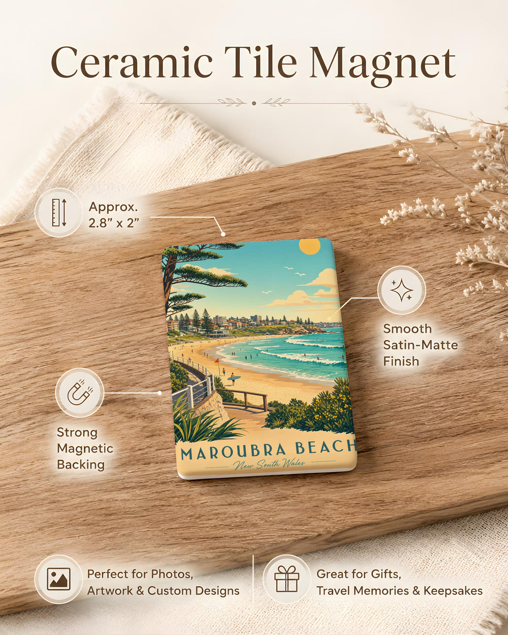 Maroubra Beach Fridge Magnet, Sydney Australia Coastal Beach Souvenir Magnet, Maroubra NSW Travel Keepsake Gift