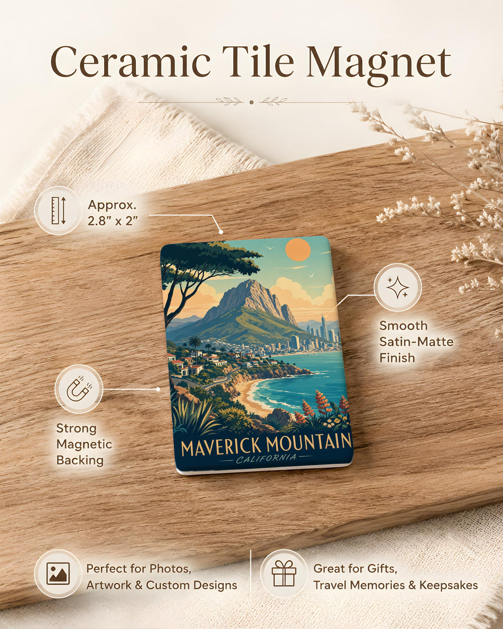 Maverick Mountain Fridge Magnet, Mountain Peak Souvenir Magnet, Outdoor Adventure Hiking Cabin Lodge Refrigerator Magnet