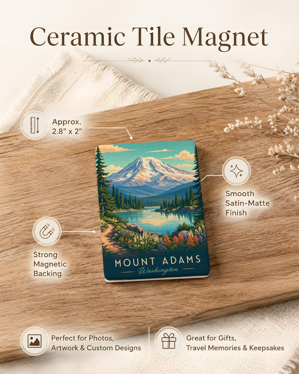 Mount Adams Fridge Magnet, Washington Mountain Souvenir Magnet, Cascade Range Peak Travel Keepsake, Pacific Northwest Decor Magnet