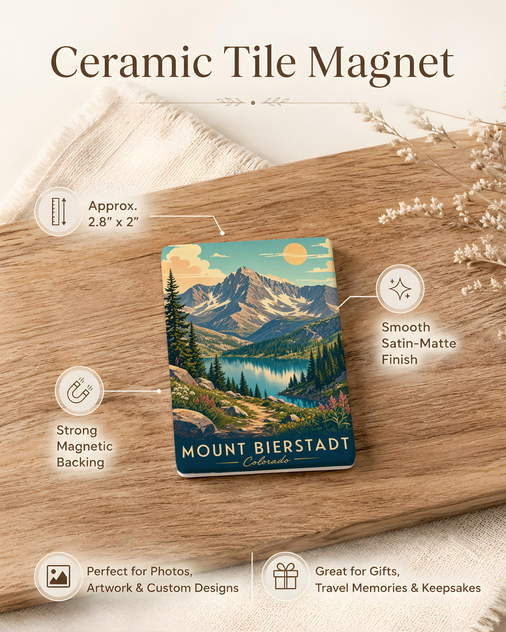 Mount Bierstadt Mountain Fridge Magnet, Colorado Rocky Mountains Peak Scenic Souvenir Magnet, Hiking Nature Travel Gift