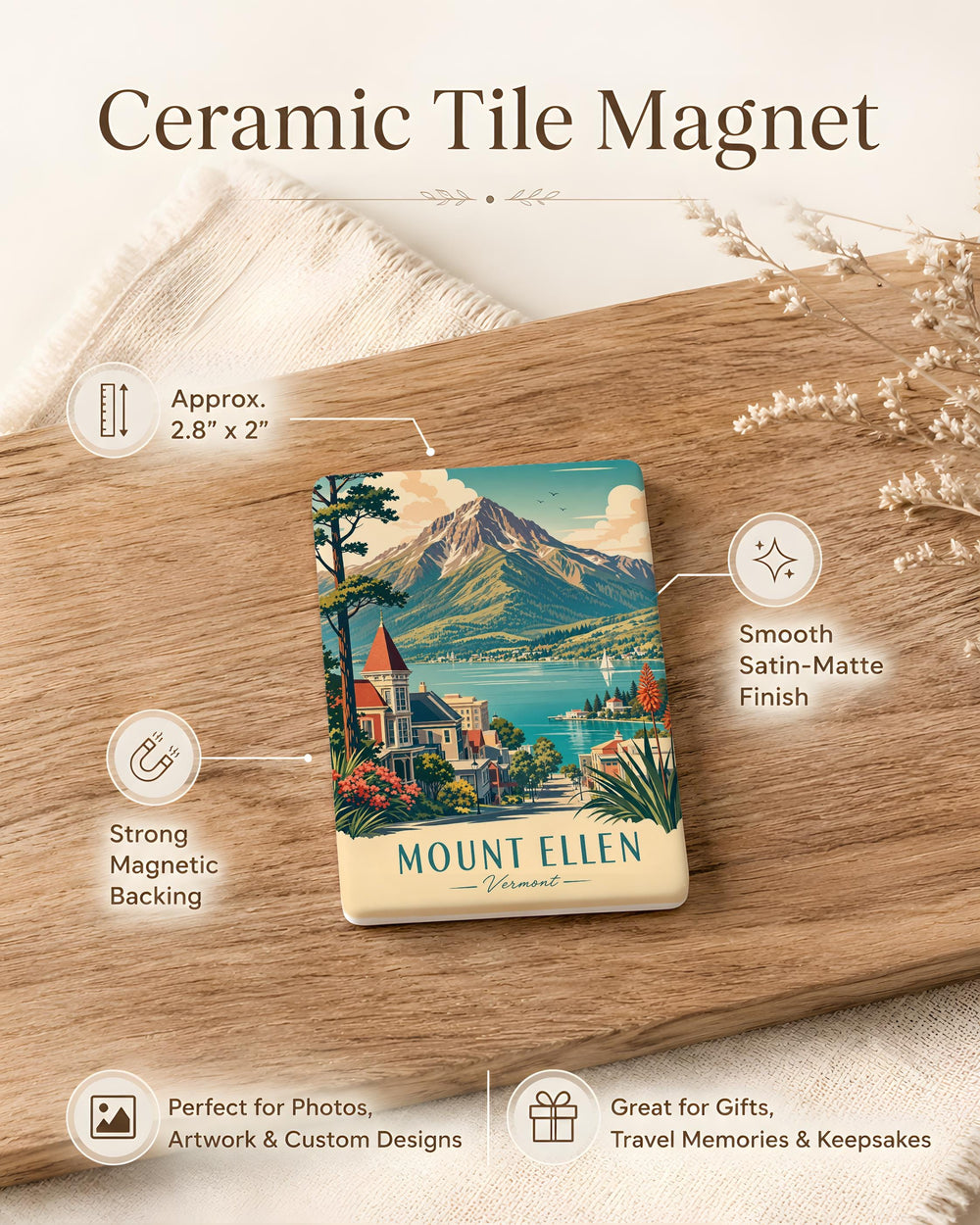 Mount Ellen Fridge Magnet, Vermont Ski Mountain Souvenir Magnet, Mount Ellen Resort Keepsake Magnet, Snowy Mountain Travel Gift