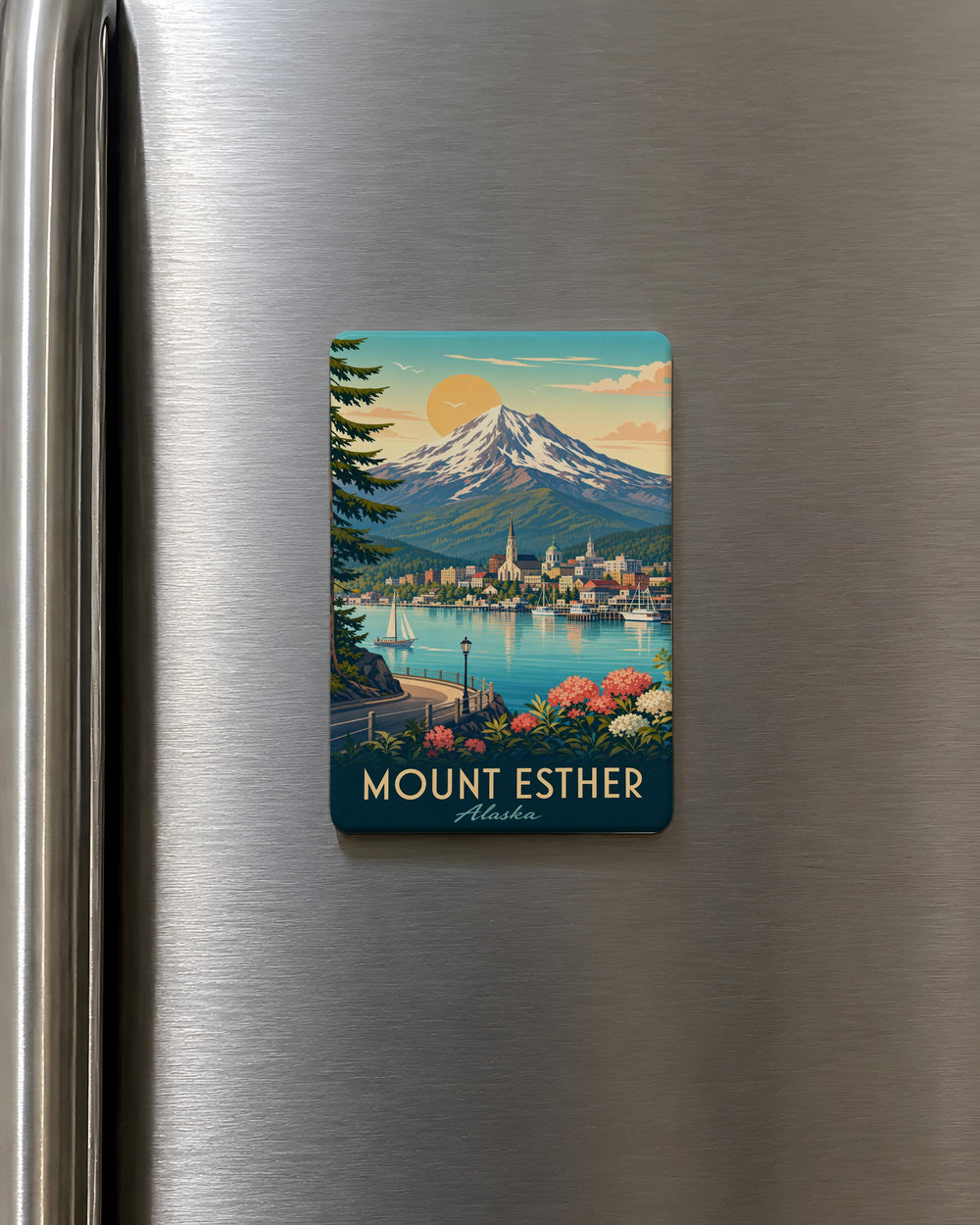 Mount Esther Fridge Magnet, Mountain Peak Souvenir Magnet, Outdoor Hiking Travel Keepsake, Nature Landscape Refrigerator Magnet