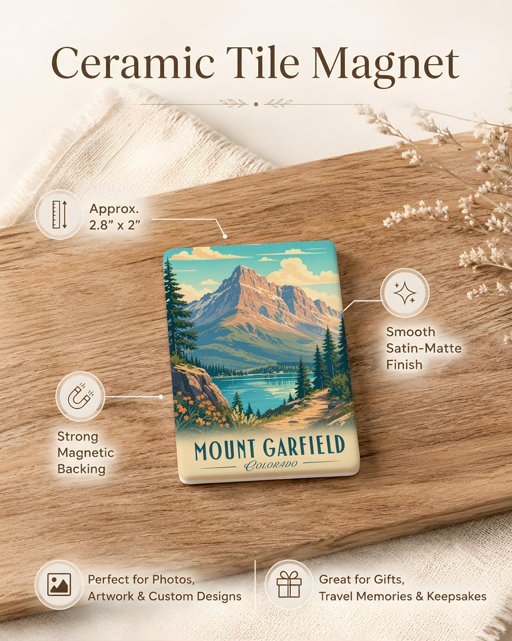 Mount Garfield Fridge Magnet, Mount Garfield Colorado Souvenir Magnet, Hiking Mountain Peak Travel Keepsake Magnet
