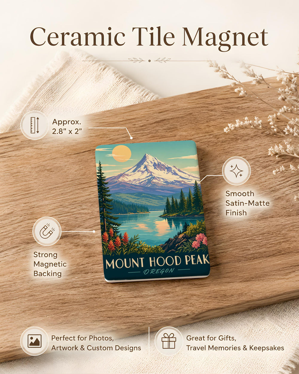 Mount Hood Peak Fridge Magnet, Oregon Mountain Landmark Souvenir, Cascade Range Outdoor Adventure Gift