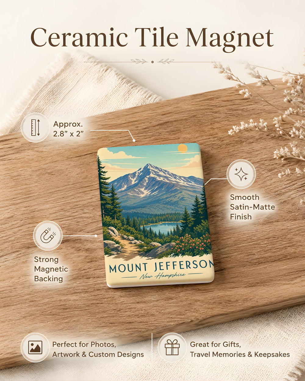 Mount Jefferson New Hampshire Fridge Magnet, White Mountains Souvenir, NH Mountain Peak Travel Keepsake, Hiking Adventure Gift
