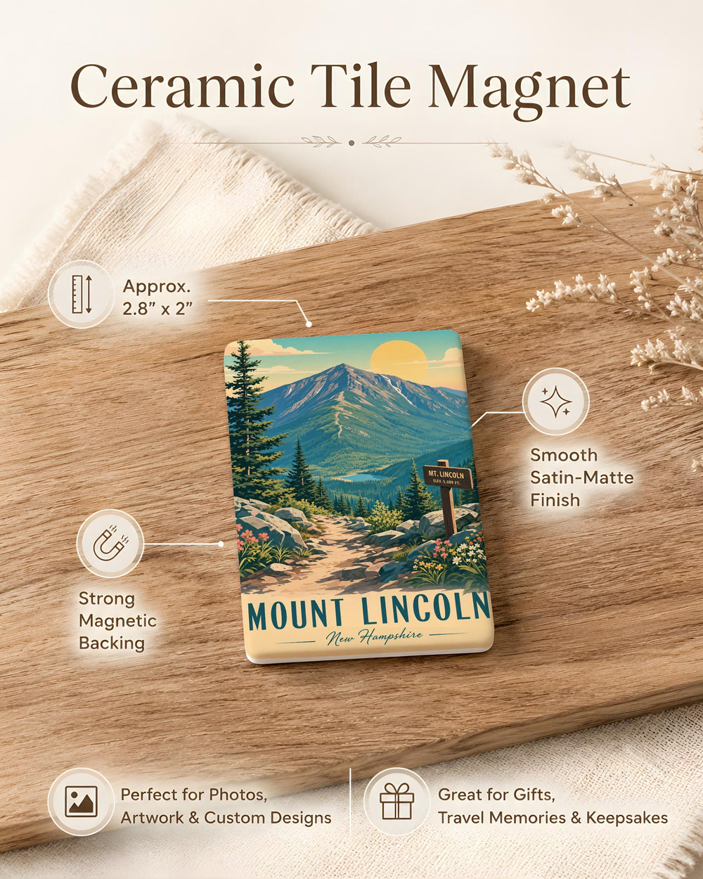 Mount Lincoln New Hampshire Fridge Magnet, White Mountains Summit Souvenir, NH Hiking Trail Travel Keepsake Magnet