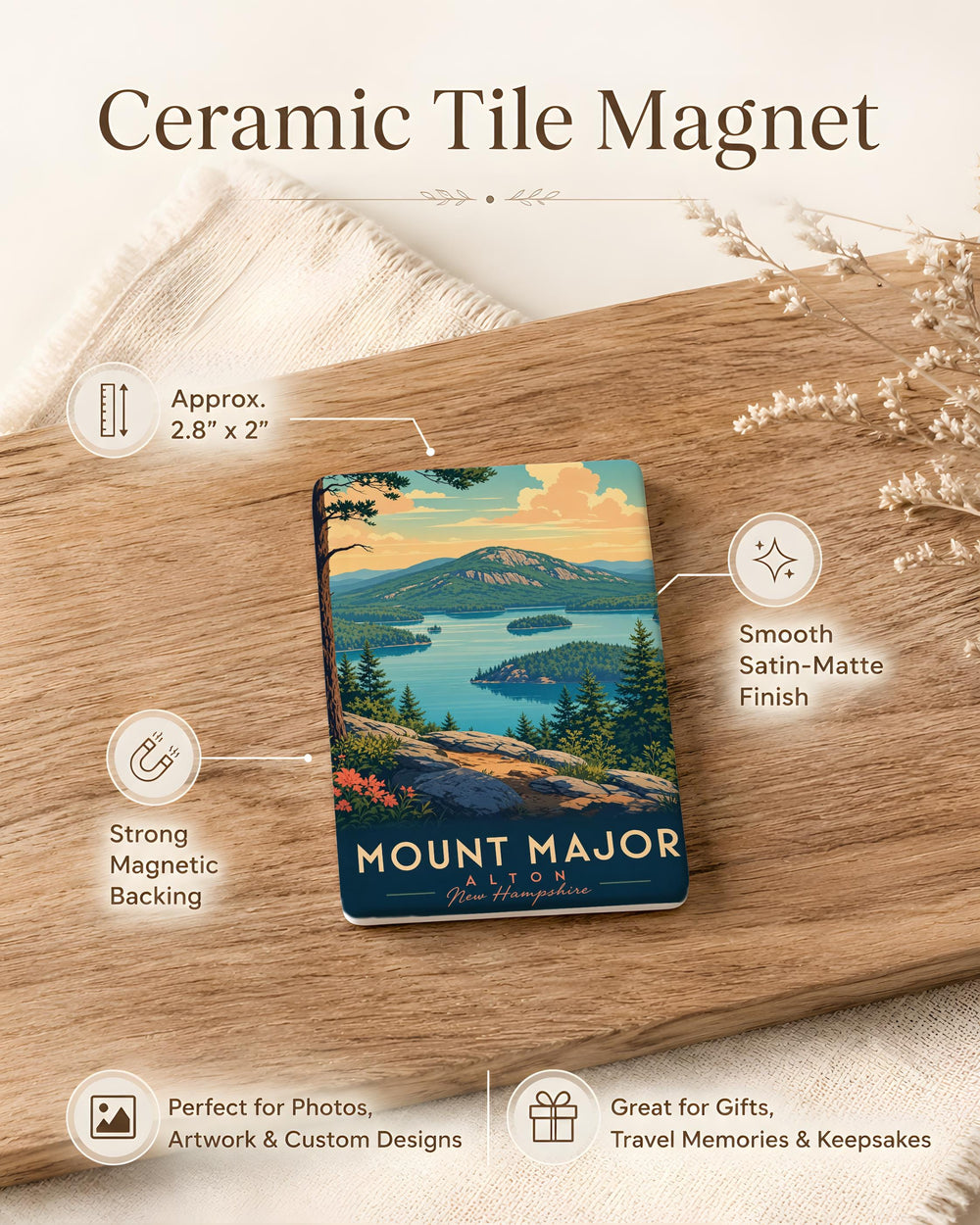 Mount Major Fridge Magnet, New Hampshire Mountain Summit Souvenir Magnet, Lakes Region Hiking Outdoor Travel Keepsake