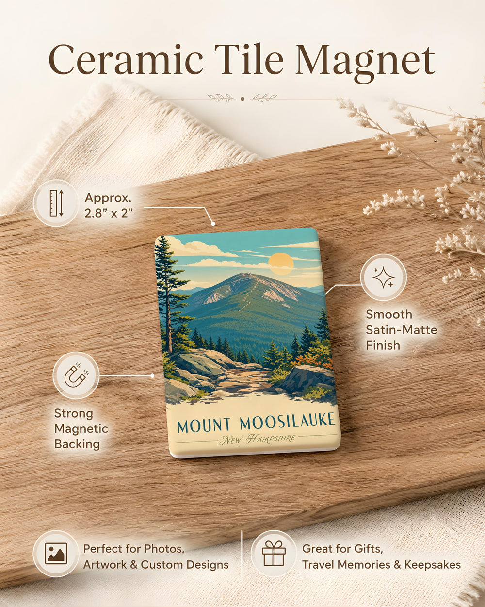 Mount Moosilauke Fridge Magnet, New Hampshire White Mountains Souvenir, Hiking Trail Mountain Peak Keepsake Magnet