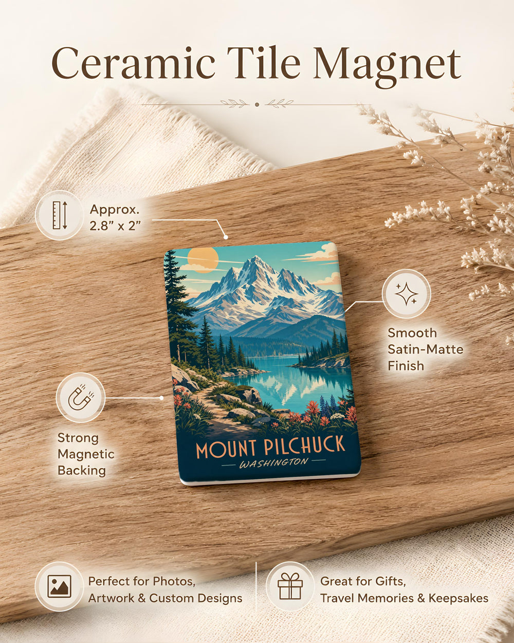 Mount Pilchuck Fridge Magnet, Washington Mountain Souvenir Magnet, Pacific Northwest Peak Keepsake, Hiking Travel Gift