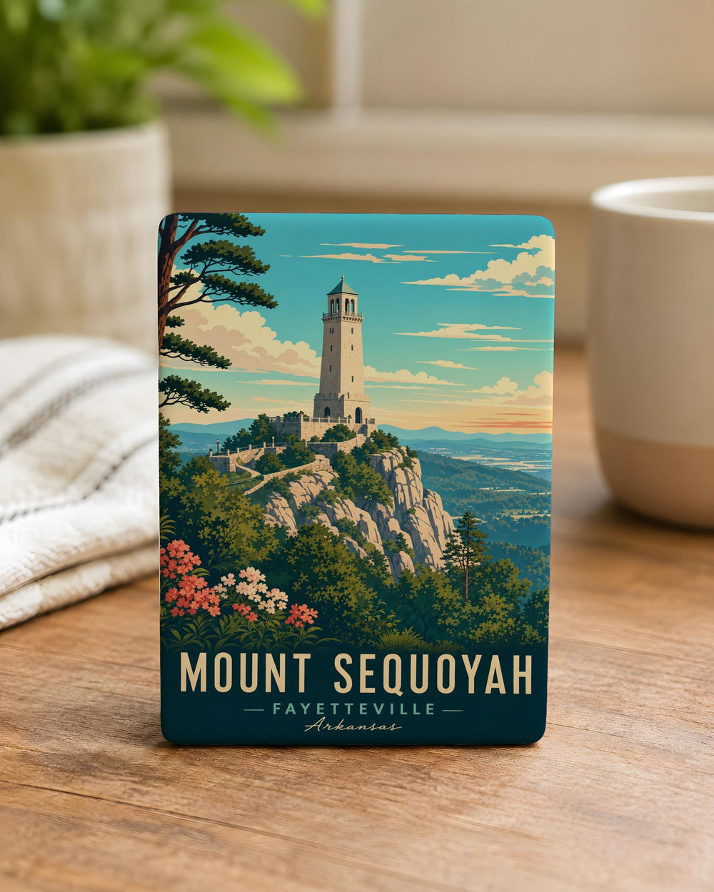 Mount Sequoyah Fridge Magnet, Mount Sequoyah Arkansas Souvenir Magnet, Fayetteville AR Landmark Refrigerator Magnet