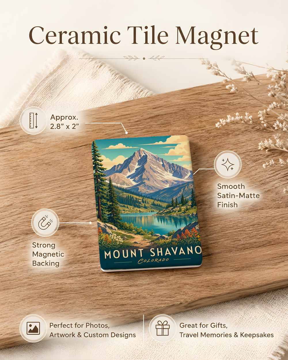 Mount Shavano Fridge Magnet, Colorado Mountain Peak Souvenir Magnet, Rocky Mountains Hiking Gift, Outdoor Adventure Decor