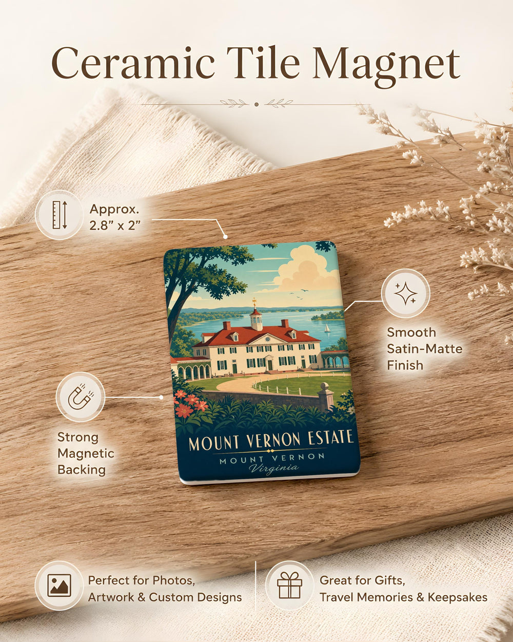 Mount Vernon Estate Fridge Magnet, George Washington Historic Home Souvenir, Virginia Landmark Travel Keepsake Magnet