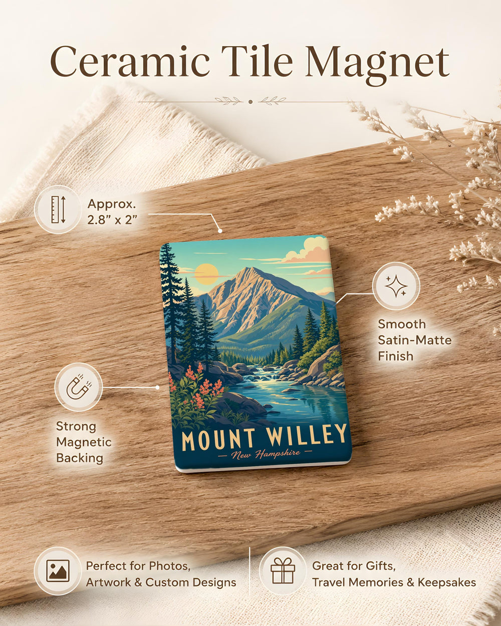 Mount Willey Fridge Magnet, White Mountains New Hampshire Mountain Souvenir, Hiking Peak Travel Keepsake Gift